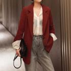 Set: Plain Loose-fit Blazer + Chiffon Sheer Shirt