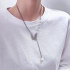 Butterfly Pendant Faux Pearl Stainless Steel Y Necklace Silver - One Size