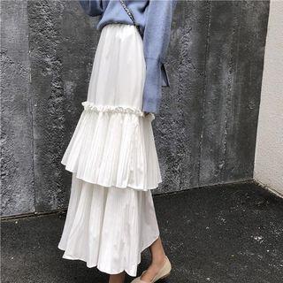 Plain Ruffle Tiered Midi Skirt