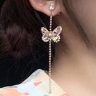 Rhinestone Butterfly Dangle Earring 0250a - 1 Pair - Butterfly - Silver Needle - One Size