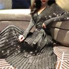 Glitter V-neck A-line Knit Dress