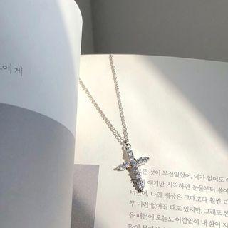 Rhinestone Cross Necklace Silver - One Size