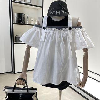 Off-shoulder Two-tone Ruffled Top