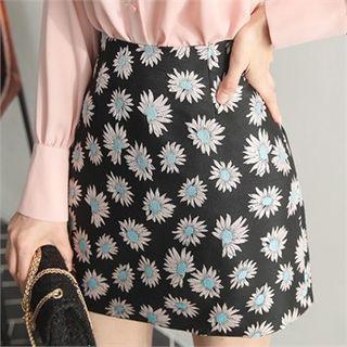Floral-pattern A-line Miniskirt