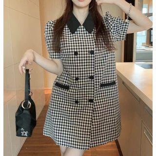Puff-sleeve Plaid Peter Pan Collar Mini Dress
