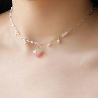 Peach Pendant Alloy Necklace Gold - One Size