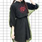 Embroidered 3/4-sleeve Mandarin Collar Dress