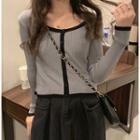 Contrast Trim Long-sleeve Cropped Knit Top