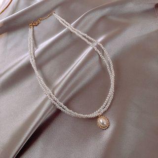 Faux Pearl Layered Necklace White & Gold - One Size