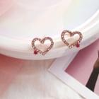 Rhinestone Heart Earring Stud Earring - 1 Pair - Rose Gold - One Size