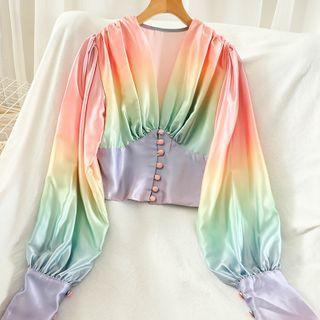 Long-sleeve Dyed Crop Top