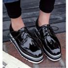 Patent Lace Up Contrast Color Platform Oxfords Shoes