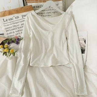Brushed Fleece-lined Cutout Crop T-shirt
