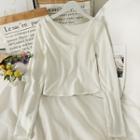 Brushed Fleece-lined Cutout Crop T-shirt