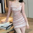 Long-sleeve Floral Lace Mini Bodycon Dress