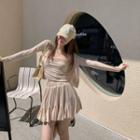 Plain Cropped Cardigan / Camisole Top / Mini A-line Skirt