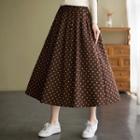 Elastic-waist Dotted A-line Midi Skirt