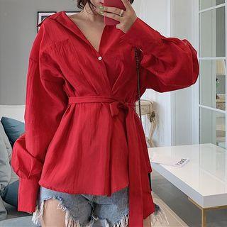 Tie-waist Pocket Detail Blouse
