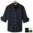 Mandarin-collar 3/4-sleeve Linen-blend Shirt