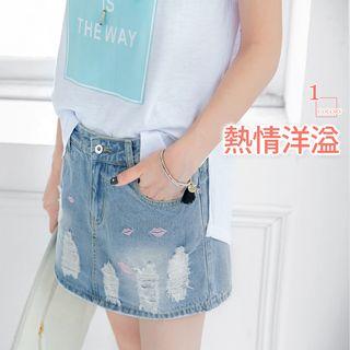 Washed Distressed Denim Culottes