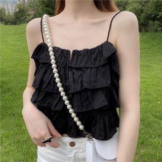 Sleeveless Ruffled-hem Cropped Camisole Top
