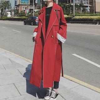 Stitch Double Breasted Coat With Sash