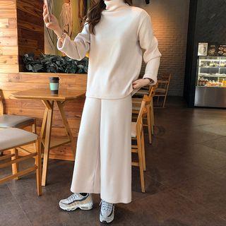Set: Mock-neck Sweater + Knit Pants