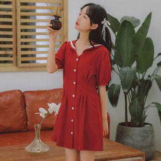 Sailor Collar Button-front Short-sleeve Dress