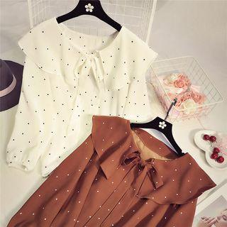 Lace Up Ruffled Dotted Print Top