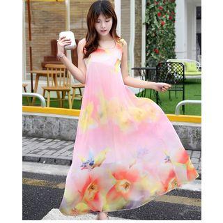Sleeveless Printed Maxi A-line Dress