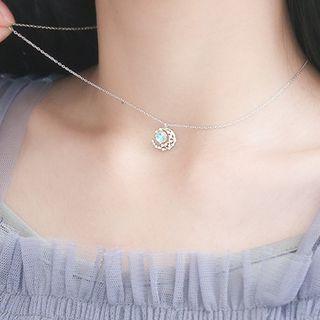 925 Sterling Silver Moon Gemstone Pendant Necklace Necklace - Moon - One Size