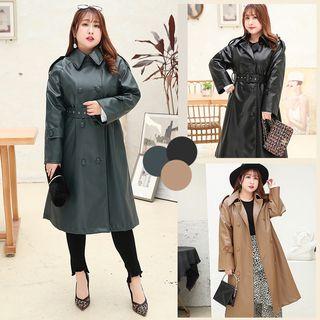 Faux-leather Loose-fit Trench Coat