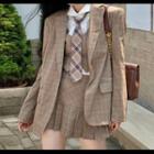 Plaid Blazer / Pleated Mini A-line Skirt / Vest / Neck-tie