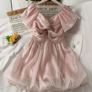 Boatneck Knotted Satin Midi Dress