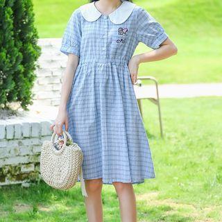 Short-sleeve Plaid Peter Pan Collar Dress