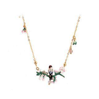 Fashion And Elegant Plated Gold Enamel Bird Cherry Blossom Necklace Golden - One Size