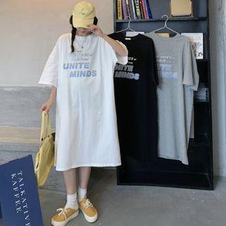 Elbow-sleeve Lettering Oversized T-shirt Dress