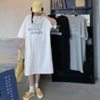 Elbow-sleeve Lettering Oversized T-shirt Dress