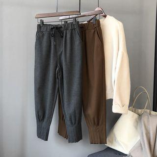 Drawstring Waist Woolen Tapered Pants