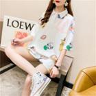 Elbow-sleeve Printed Mini A-line Polo Dress