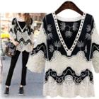 Embroidered Crochet Trim 3/4 Sleeve Top
