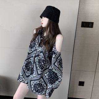 Paisley Print Cold Shoulder Shirt Black & White - One Size