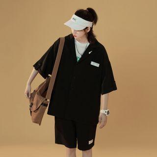 Set: Elbow-sleeve Applique Shirt + Shorts