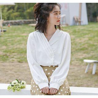 Faux Pearl Pintuck Chiffon Blouse