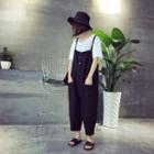 Fray Hem Double Strap Loose Fit Pinafore Jumpsuit