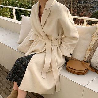 Open-front Wool Blend Coat With Sash Cream - One Size