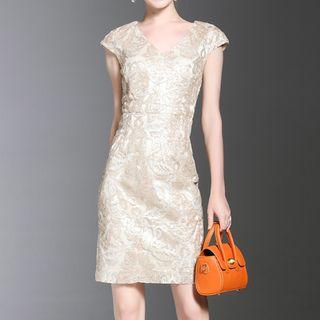 V-neck Sequined Short-sleeve Dress