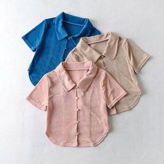 Short-sleeve Collar Button-up Top / Mini Pencil Skirt