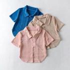 Short-sleeve Collar Button-up Top / Mini Pencil Skirt