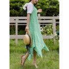 Handkerchief-hem Floral Long Overall Dress Green - One Size